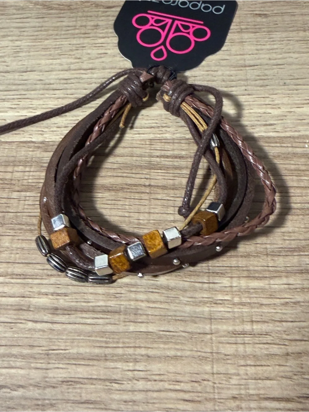 paparazzi Brown Multi-Strand Leather Wrap Bracelet with Beads